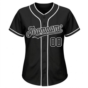 Custom Women's Black Baseball Jersey V-Neck Short Sleeve <b>Button</b> Front Moisture Wicking Fitted Team Name Print All Seasons - Product Image 1