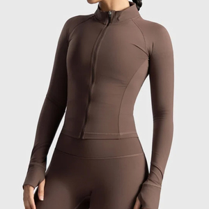 Women's Gym Sports Fitness <b>Jackets</b> Stand Collar Slim Fit Workout Top Full Zipper Long Sleeve <b>Yoga</b> <b>Jacket</b> for Plus Size - Product Image 2