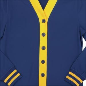 Cardigan en tricot décontracté pour femme, style universitaire, boutonné sur le devant, avec bordure contrastante, coupe ample, motif géométrique, pull tricoté - Product Image 6