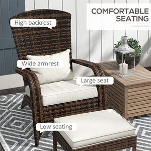 Sedia Adirondack con schienale alto e seduta ampia, in vimini, con cuscini bianco crema per esterni, terrazza con braciere o giardino - Product Image 5