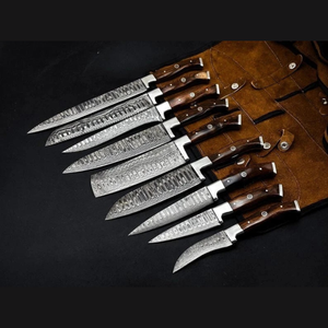Juego de cuchillos de chef de acero de Damasco hechos a mano, 9 piezas, juego de cuchillos de cocina con mango de madera, hoja afilada, de A&M Enterprises - Product Image 1