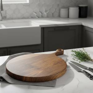 Planche de service ronde en noyer de qualité supérieure, faite à la main, en bois dur, pour la cuisine, le fromage, la pizza, le pain, avec poignée, pour hôtels, restaurants, cadeaux - Product Image 2