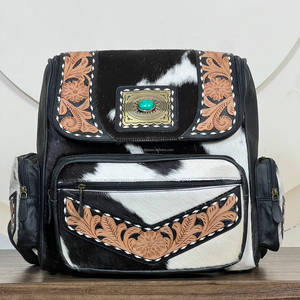 Handcrafted Genuine Hand Tooled Cowhide Leather Duffel Bag & <b>Backpack</b> Set Unisex Travel Luggage Matching 2 Piece Bag Sets - Product Image 2