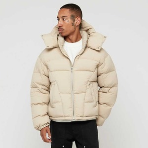 Mens Beige Hooded Puffer <b>Jacket</b> Windproof Thick Zipper Casual Winter Outerwear Custom <b>Waterproof</b> Warm <b>Padded</b> Front 340g Apparel - Product Image 4