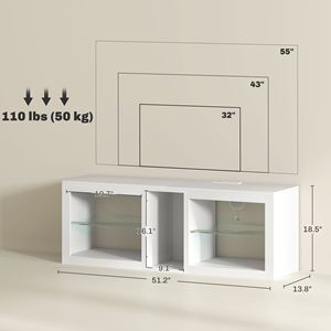 ขาตั้งทีวี55 "เงาสูงสีขาวพร้อมไฟ LED และเต้ารับไฟฟ้าชั้นปรับได้ตู้วางโทรทัศน์ - Product Image 3