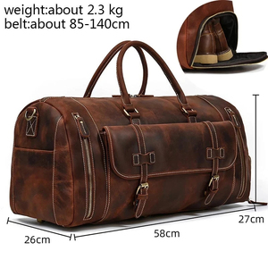 Bolsa de Viaje Unisex de Cuero Genuino con Cierre de Cremallera, Capacidad de 30-40L, Estilo Casual, Asa Suave - Product Image 1