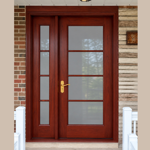 Puerta de entrada de madera maciza con panel de vidrio y ventana lateral, puerta exterior frontal con acabado superficial estilo batiente GA-26G - Product Image 1