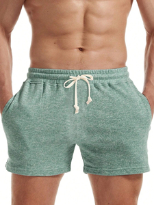 Shorts de bain pour hommes 160 GSM en polyester et élasthanne de qualité supérieure, séchage rapide, couleur beige sable, logo personnalisé en relief, taille élastique, shorts de plage - Product Image 4
