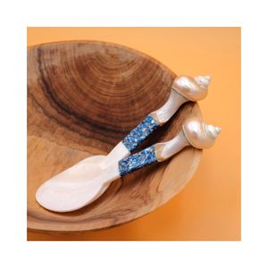 Cuchara de Concha Marina Tropical, Chapada en Oro, Pulido Espejo, Mango Largo, Vajilla de Concha Natural, Colección de Regalos - Product Image 2