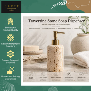 Modern Vanity Decor Organizer <b>Set</b> Luxury Natural Travertine Stone <b>Soap</b> Dispenser with Gold Pump Handmade Bathroom Accessory - Product Image 5