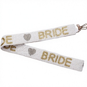 Ceintures perlées personnalisées en gros, faites à la main, avec boucle à verrouillage automatique en fer, pour fêtes, mariées, sacs, couleurs d'équipe, personnalisables, dorées et blanches - Product Image 1