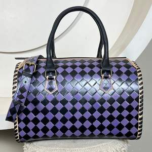 Bolso de Viaje Grande de Cuero Genuino con Diseño a Cuadros y Asa Superior, Novedad 2026, de Gran Venta, Bolso de Mano de Diseñador, Bolso Duffle de Cuero Vacuno Auténtico - Product Image 5