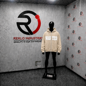 Sweat à capuche zippé personnalisé beige avec motif graphique, coupe oversize, style streetwear, en molleton de coton épais, pour homme, vente en gros, décontracté - Product Image 3