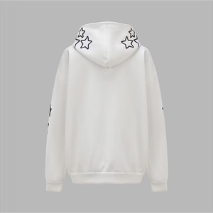 Wholesale Men <b>Zip</b>-<b>Up</b> Hoodie <b>White</b> Cotton Fleece Unisex Casual Hooded Sweatshirt with Star Print Front Logo Autumn Wear - Product Image 2