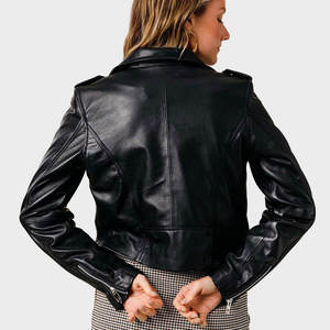 Veste en cuir classique imprimée respirante à fermeture éclair pour femme, coupe ajustée, doublure intérieure chaude, mode automne-hiver, véritable cuir - Product Image 4