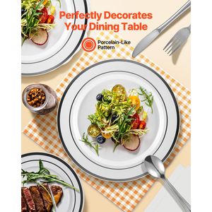 Set di Stoviglie in Plastica per Feste, 350 Pezzi: 50 Piatti Grandi, 50 Piattini da Dessert, 50 Tovaglioli Pre-Arricciati - Product Image 4