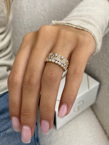 Anillo de boda y declaración de oro macizo de 14K con diseño de pera y diamantes de laboratorio redondos, banda de mosaico, anillo de cigarro ancho con racimo, anillo de lágrima con múltiples piedras - Product Image 3