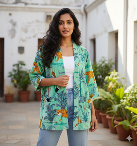 ชุดกิโมโนกำมะหยี่พิมพ์ลายสั้น ชุดกิโมโนโบโฮ ผ้าฝ้ายอินเดียบุซับใน ลายเลิฟคลาสสิค ของขวัญสำหรับผู้ใหญ่ ฤดูหนาว - Product Image 4