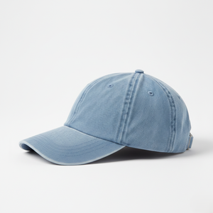 Gorra de béisbol deportiva de mezclilla azul claro lavada personalizada con diseño de 6 paneles ajustable de tela común y correa de hebilla metálica, estilo camionero - Product Image 6