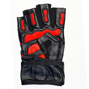 Gants de musculation professionnels rouges et noirs avec bandes de maintien robustes pour les poignets |   Poignée antidérapante de qualité supérieure pour un équipement de musculation ultime - Product Image 5
