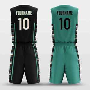 Custom Sublimated Basketball Uniform Men Black Teal Striped Sleeveless Jersey Shorts Elastic Waist Quick Dry Polyester <b>Athlete</b> - Product Image 1