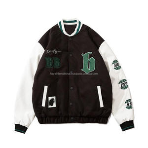 Vêtements d'hiver OEM, vente en gros, HIVJ92, Chenille, Patchwork, manches en cuir, veste universitaire bon marché - Product Image 3