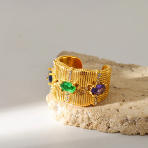 High Quality Geometric Inlay <b>Ring</b> 304 Stainless Steel with 18K Gold PVD Plated Waterproof Durable Fashion Jewelry Women <b>Rings</b> - Product Image 3