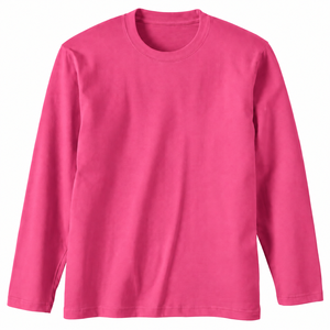 T-shirt en coton rose uni à manches longues et coupe oversize pour homme, col rond, coupe décontractée, logo au dos - Product Image 1