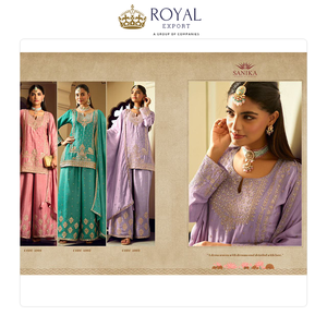 Oferta Especial en Trajes de Diseñador Pakistaníes para Fiestas y Festivales, Colección de Trajes de Seda Chinnon con Bordado - Product Image 5