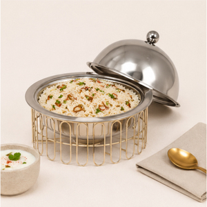 Mini Calentador de Comida de Lujo Dorado con Base de Alambre Negro, Calentador Redondo de Acero Inoxidable para Buffet, Bodas y Restaurantes Elegantes - Product Image 6