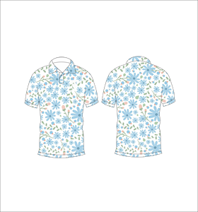 Chemise polo pour homme à imprimé floral blanc et bleu, manches courtes, décontractée, mode estivale - Product Image 3