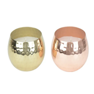 Portavelas de Latón Hecho a Mano en Oro Rosa y Dorado con Patrón en Relieve - Product Image 6