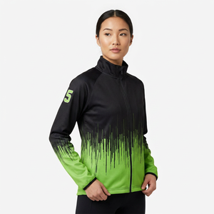 Custom Sublimation Fleece <b>Jacket</b> Men's Sporty <b>Zip</b>-<b>Up</b> Track <b>Jacket</b> Gradient Green Black Print Stand Collar Autumn Outerwear - Product Image 4
