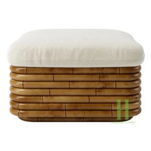 <b>Vintage</b> Storage <b>Stool</b> Rattan Storage Ottoman with White Cushion Handmade and OEM Design in Vietnam Manufacturer - Product Image 1
