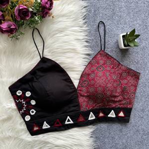 Reversible Ethnic Vintage Quick Dry Crop <b>Blouse</b> Women Black <b>Red</b> Printed Ajrakh Casual Wear India Pakistan Style Regular Fit - Product Image 6