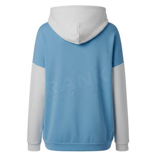Custom Unisex Heavyweight Blue and <b>White</b> Colorblock Fleece Pullover <b>Hoodie</b> with Drawstring Front Pocket Streetwear Wholesale - Product Image 2
