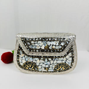 Modern Polished Luxury Antique Style Mother of Pearl Sling Clutch Evening Purse Metal <b>Handbag</b> for Bridal Wedding Party - Product Image 2