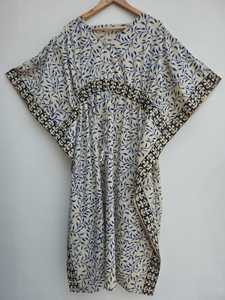 Nouveau Kaftan en coton imprimé à la main style vintage, grande taille, léger, robe kaftan d'été imprimée en coton - Product Image 3