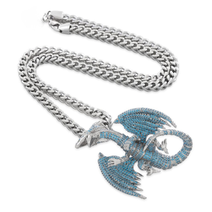 Collier chaîne à maillons glacés en argent 925 plaqué avec pendentif ailes de dragon et moissanite, style hip-hop, bijoux pour homme, cadeau pour anniversaire - Product Image 2