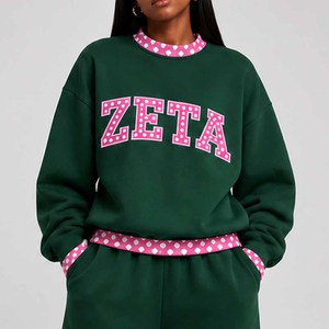 Zeta Manufacturer Cotton Fleece <b>Mock</b> <b>Neck</b> Sweatshirt Women Men Ladies Unisex Gingham Patch Polka Dot Chenille Embroidery - Product Image 5