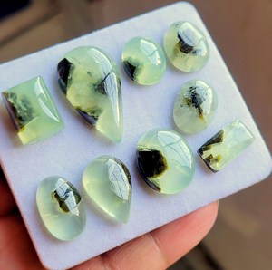 Cabochon de pierre précieuse Prehnite, Prehnite verte naturelle, Cabochon de Prehnite australienne, DIY, Pendentif enroulé de fil, Lot de bijoux en argent - Product Image 5