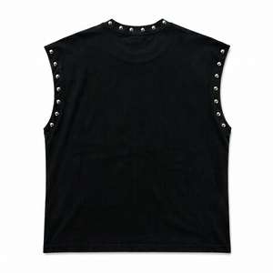 Camiseta sin mangas negra personalizada con cuello con tachuelas, 100% algodón, estilo urbano, estampado gráfico de calavera de ciencia ficción, top de verano - Product Image 2