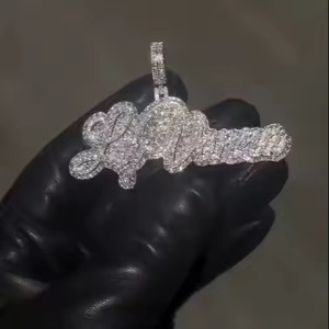 Luxury 925 <b>Silver</b> Moissanite Key <b>Pendant</b> Pave Setting Round Brilliant Cut Theme Charms Cusrsive <b>Initial</b> Letter <b>Pendant</b> For Men - Product Image 3