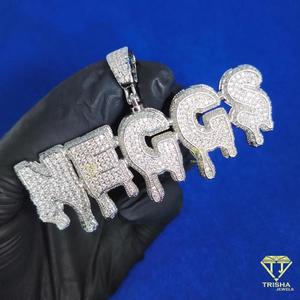 " SAN " <b>Letter</b> Pendant Necklace With Shiny Moissanite Diamond Stones Personalized Hip Hop Jewelry Chain - Product Image 4