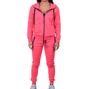 Ensemble de survêtement en molleton technique pour femme, couleur rose néon, 2 pièces, sweat-shirt à capuche à fermeture éclair à manches longues et pantalon de survêtement - Product Image 2