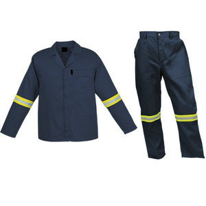 Conjunto de Uniforme de Trabajo Transpirable de Algodón Reflectante de Alta Visibilidad Azul, Chaqueta de Manga Larga y Pantalones, 2 Piezas - Product Image 2