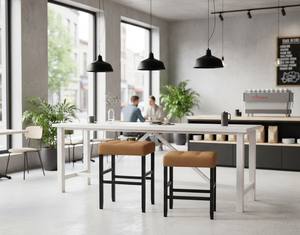 Ensemble de 2 tabourets de bar et de comptoir en cuir PU, ensemble de tabourets capitonnés en cuir PU, ensemble de tabourets rembourrés en PU avec structure en bois massif, hauteur bar et comptoir - Product Image 6