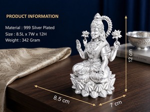 Ídolo de Laxmi Ji Chapado en Plata 999, 100% Latón, Decoración Religiosa Moderna para el Hogar, Regalo de Diwali, 8.5x7x12cm, 342g - Product Image 2