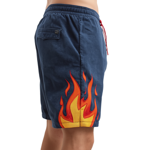 Pantalones Cortos de Felpa Francesa con Lavado Ácido de Alta Calidad y Estampado de Llamas para Hombre, Ropa Urbana - Product Image 2