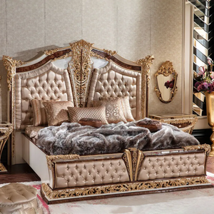 Ensemble de meubles de chambre à coucher de haute qualité, design royal classique européen, bois de mahogany massif, sculpté à l'ancienne, capitonné, taille king - Product Image 2